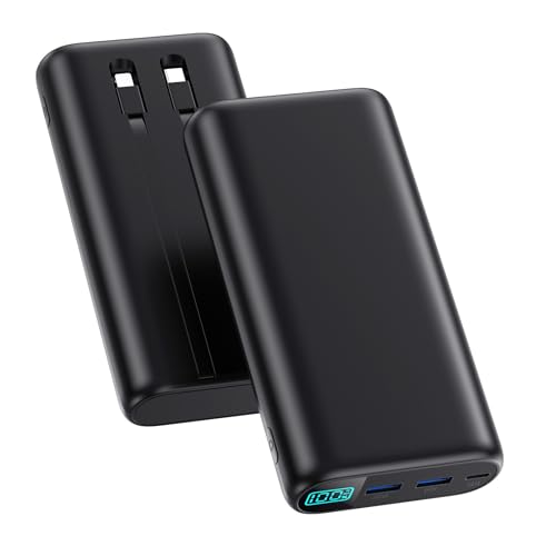 Portable Charger 40,800mAh Power Bank with Built-in Cables,5 USB Output Battery Pack Backup,25W PD USB C Phone Charging Travel Essential Outdoor for iPhone 17/16/15/14 Pro,Android Galaxy Pixel Nexus