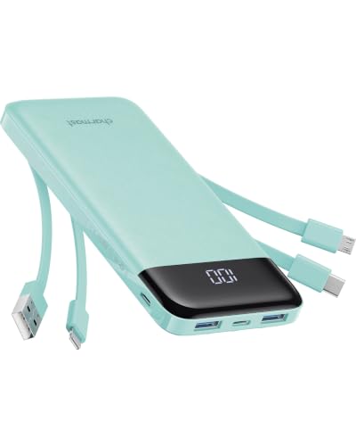 charmast 10000mAh Power Bank Portable Charger with 4 Built-in Cables - color: Qing