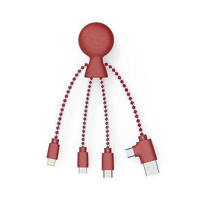 Xoopar Multi USB Cable 4 in 1 - Universal Charger Made from Recycled Plastic - USB, USB-C, Lighting, Micro USB Ports - Compatible with All Smartphones Mr Bio RED Octopus - color: Red