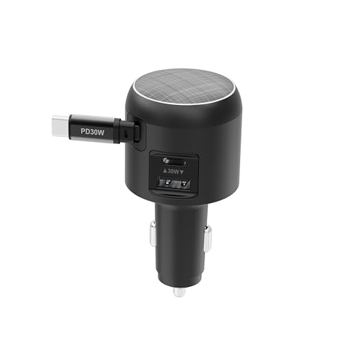 60W Retractable Car Charger, 3-Port USB-C Fast Charging Adapter - color: Black