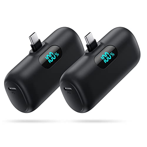 [2-Pack] Mini Portable Charger 5000mAh Power Bank,3A PD USB C Cell Phone Portable Power, LCD Display Battery Pack Compatible with iPhone 17/17 Air/16/16 pro/15/15 pro Max/Android/Samsung/Moto/LG etc - color: Black+Black