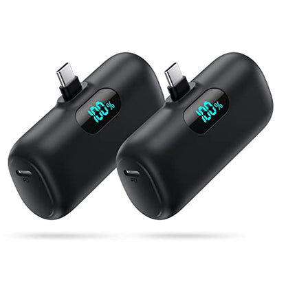 [2-Pack] Mini Portable Charger 5000mAh Power Bank,3A PD USB C Cell Phone Portable Power, LCD Display Battery Pack Compatible with iPhone 17/17 Air/16/16 pro/15/15 pro Max/Android/Samsung/Moto/LG etc - color: Black+Black