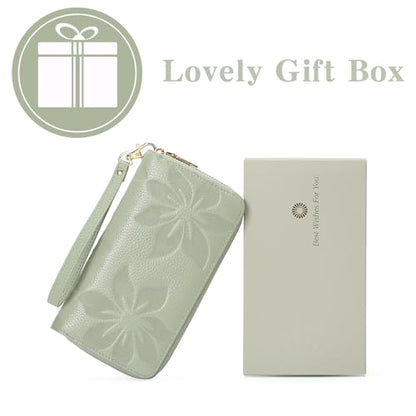 GOIACII Women's Wallet RFID Blocking Leather Wristlet - color: A09 Mint Green