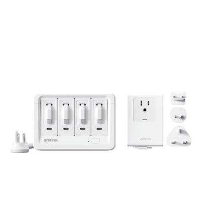 Gitryin Travel Plug Adapter with Retractable 31.5in Type-C Cables, 12-in-1 Desktop Charging Station with 3 Retractable Type-C Chargers and 1 Lightning Charger
