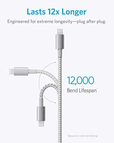 Anker USB A to Lightning Cable, MFi-Certified (2-Pack, 6 ft, Silver) - color: Silver, size: 6 feet * 2