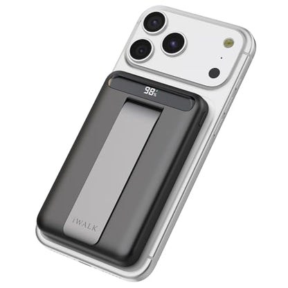 iWALK Qi2 Certified 15W Magnetic Wireless Power Bank, 10000mAh Fast Charging Portable Charger with Adjustable Stand and LED Display, Compatible with iPhone 18/17/16/15/14/13/12 - color: black