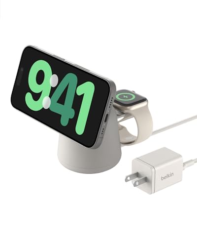 Belkin Qi2 15W Wireless Charging Dock, 2 in 1 Fast iPhone Charger - color: Sand, style: Latest Gen