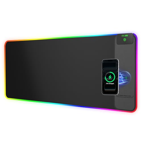Wireless Charging Mouse Pad Gaming, 31.5"x11.8" Large Desk Mat, Waterproof - color: RGB-31.5"x11.8"-Right