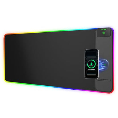 Wireless Charging Mouse Pad Gaming, 31.5"x11.8" Large Desk Mat, Waterproof - color: RGB-31.5"x11.8"-Right