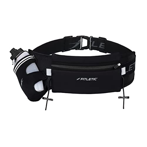 Fitletic Hydration Running Belt With 12oz Quick Flow Water Bottle For Men & Women –Race Belt, Gel Holder & Bib Toggles Patented Bounce Free Design, Water Resistant Fits All Phones –Fully Loaded - size: L/XL (35"-42")