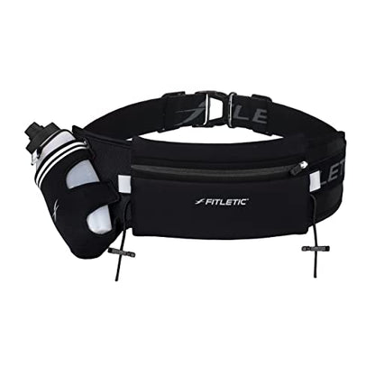 Fitletic Hydration Running Belt With 12oz Quick Flow Water Bottle For Men & Women –Race Belt, Gel Holder & Bib Toggles Patented Bounce Free Design, Water Resistant Fits All Phones –Fully Loaded - size: S/M (24"-34")