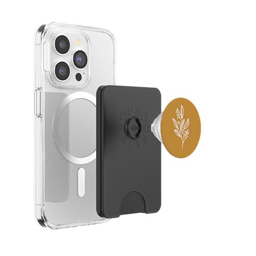 Delicate Boho Botanical Leaves Motif Mustard Yellow PopSockets PopWallet for MagSafe - style: Magnetic PopWallet