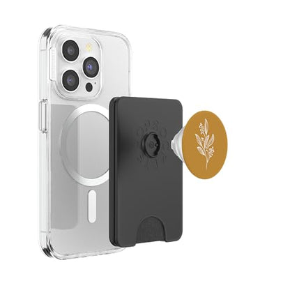 Delicate Boho Botanical Leaves Motif Mustard Yellow PopSockets PopWallet for MagSafe - style: Magnetic PopWallet