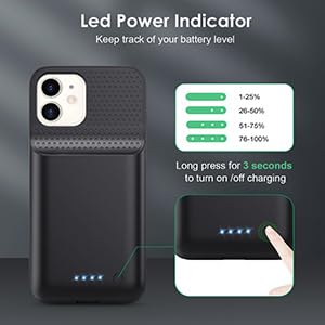 Feob Battery Case for iPhone 12/12 Pro, Upgraded 10800mAh Ultra-Slim Rechargeable Protective Extended Battery Charger Case - Black