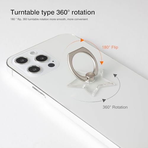 [2 Pack] Transparent Finger Ring Cell Phone Ring Holder Stand,360 Degree Rotation and 180 Degree Adjustable Finger Ring Kickstand with Polished Electroplated Phone Grip-Pentagram