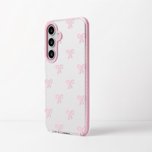 Dumkery Cute Phone Case for Samsung Galaxy S24 Plus, Bow Aesthetic Pattern Cases, Soft Clear TPU Shockproof Bumper Cover for Girls Women, Pink - size: Samsung Galaxy S24 Plus