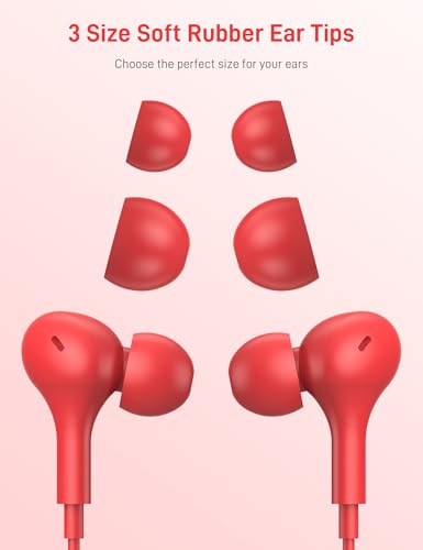 USB C Headphones for Apple/iPhone Duo 18 17 16 15 Wired Earbuds with Case - color: Red