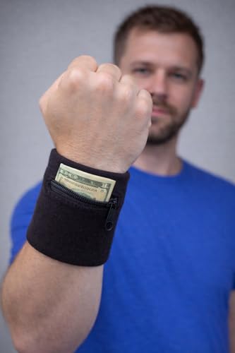 Suddora Zipper Wrist Pouch - Sweatband/Wristband Wallet for Keys, ID, Cards, Cash - color: Black