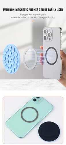 Magnetic Silicone Phone Holder with Suction Cup, 1 Pack Phone Stand Grip for Hands-Free Use, Bubble Texture Phone Mount for Desk, Kitchen, Video Calls, Compatible with Most Smartphones