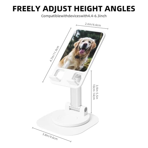 Funny Golden Retriever 360° Rotating Cell Phone Stand Height Angle Adjustable Phone Stand Portable Foldable Desktop Phone Holder Compatible with All Mobile Phones and Tablets - color: White