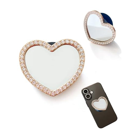 Cute Glitter Mirror Phone Grip Expanding Kickstand for Cellphone Grip Holder Universal Rotatable (Love Heart Mirror)