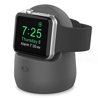 AhaStyle iWatch Stand Silicone Charging Dock Holder Accessories for Apple Watch Series 8/Ultra/SE2/7/6/SE/5/4/3/2/1(49/45/44/42/41/40/38mm), Supports Nightstand Mode【Adapters NOT Included】(Dark Gray) - color: Dark Gray