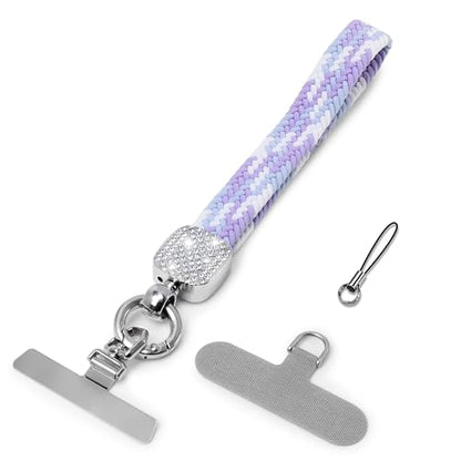 Elastic Phone Lanyard with Phone Tabs, Stretchy Braided Cellphone Wrist Strap and Keys Keychain - color: Bling Purple