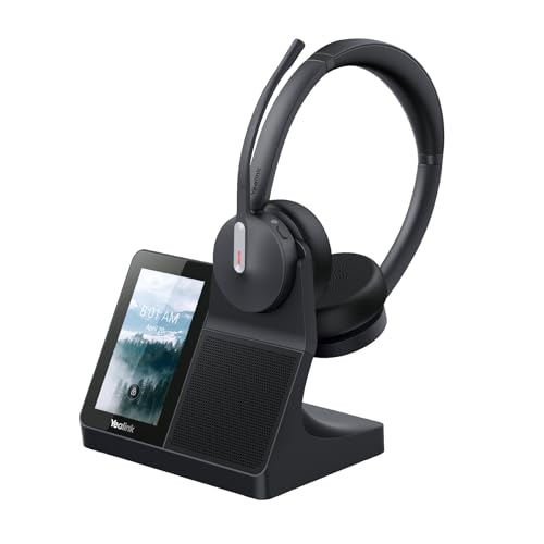 Yealink WH64 Workstation Dual Wireless Headset System with Touchscreen Base, DECT & Bluetooth, 3 Noise-Cancelling Microphones, Speakerphone, Busy Light for Office & Hybrid Work - style: WH64 Workstation Dual Teams