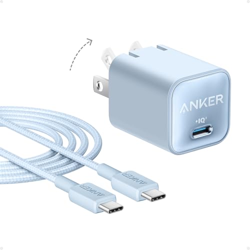 Anker Nano Phone Charger, 30W Portble and Foldable USB C GaN Charger - color: blue