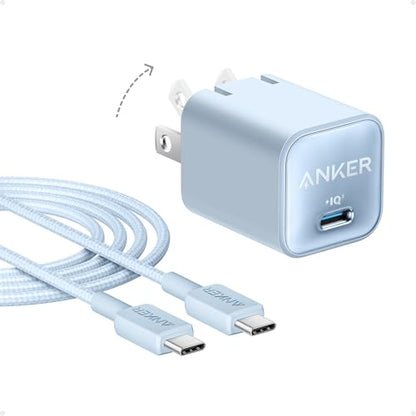 Anker Nano Phone Charger, 30W Portble and Foldable USB C GaN Charger - color: blue
