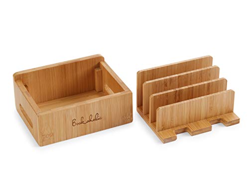 Bookaholic Bamboo Multi-Device Charging Station & Organizer - Rustic Elegant Desktop Dock for Smartphones, iPhone, iPad & Tablets - USB Compatible - Eco-Friendly