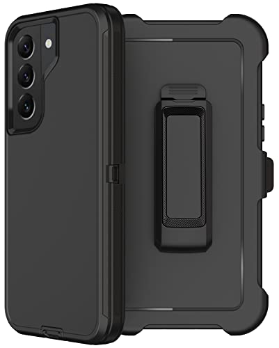 for Samsung Galaxy S22 Case with Belt Clip Holster, 2X Screen Protector, [Military Grade Protection] Heavy Duty Full Body Shockproof Dust-Proof Rugged Protective Cover for Samsung S22 5G Black - color: Black