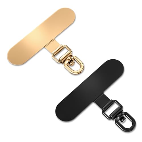 saxsion 360° Rotating Phone Tether Tab & Lanyard Connector, 44lbs Stainless Steel Phone Clip, Universal Swivel Adapter for Straps, No-Adhesive Case Insert (Champagne Gold+Black) - color: 360° Swivel (Champagne Gold+black)