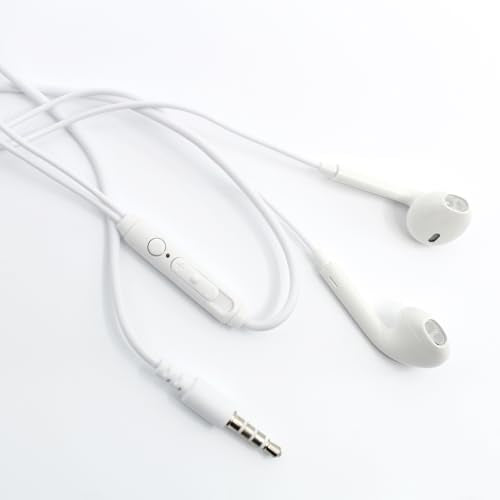 Wired Earbuds with Microphone, 3.5mm in‑Ear Headphones with Inline Volume Control, Plug‑in Earphones for Laptops, Tablets, and Phones – White