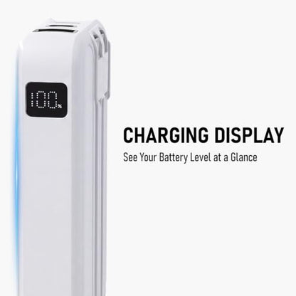 Portable Charger with Built-in Wall Plug, 10000mAh Power Bank with Built-in USB-C and Lightning Cables, 22.5W Fast Charging Battery Pack for iPhone and Samsung and Travel - color: White