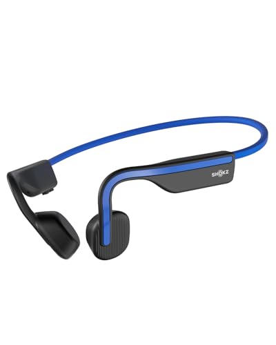 SHOKZ (AfterShokz OpenMove - Open-Ear Bluetooth Sport Headphones - Bone Conduction Wireless Earphones - Sweatproof for Running and Workouts, with Sticker Pack - color: Blue