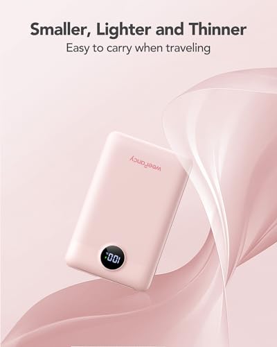 Mini Portable Charger with Built-in Cables 22.5W Fast Charging Power Bank USB-C Small Battery Pack 10000mAh Travel Essential Slim Battery for iPhone 17/16/15/14, Samsung 25/24, and More - color: Pink