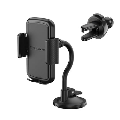 Scosche 4-in-1 Universal Suction Cup Cell Phone Holder for Car Vent/Dashboard/Console/Windshield, Adjustable Hands-Free Phone Car Mount, Cellphone Stand Compatible with iPhone 16/15/14/13/12 & Android - size: 1 Pack, style: Window / Dash / Console / Vent
