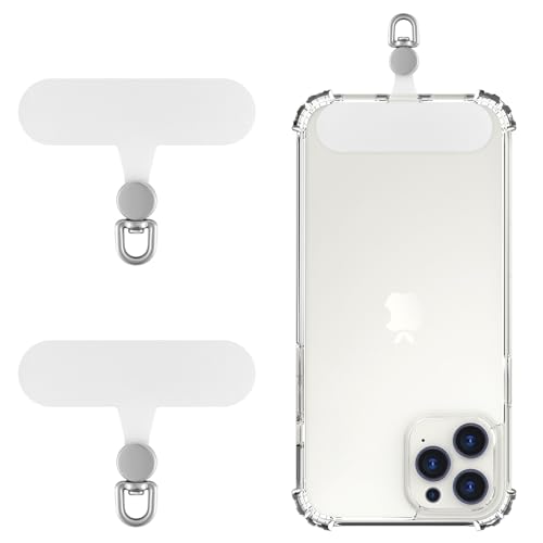 MoKo 2 Pack Phone Tether Tab, Rotatable 360° Phone Lanyard Patch, Polyester Phone Strap Replacement Part with Metal Frosted Ring, Universal Phone Strap Tabs for Most Full Coverage Phone Cases, White - color: White