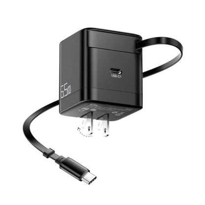 65W GaN Retractable USB-C Charger Wall Charger