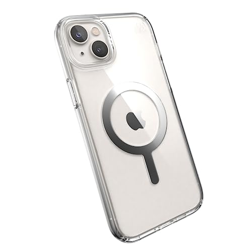 Speck Clear iPhone 14 Pro Case - Drop Protection, Scratch Resistant, Dual Layer Slim Phone Case for 6.1 Inch iPhones 14 Pro - Built for MagSafe - Anti-Yellowing - Presidio Perfect -Clear/Clear/Silver - color: Clear/Silver