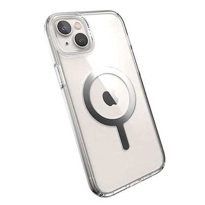 Speck Clear iPhone 14 Pro Case - Drop Protection, Scratch Resistant, Dual Layer Slim Phone Case for 6.1 Inch iPhones 14 Pro - Built for MagSafe - Anti-Yellowing - Presidio Perfect -Clear/Clear/Silver - color: Clear/Silver