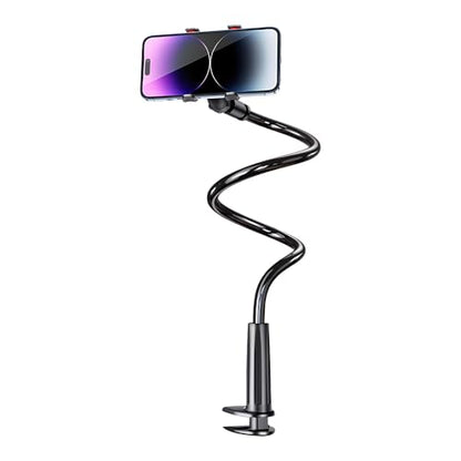 Cell Phone Bed Stand Holder, 360 Adjustable Clamp Clip, Cell Phone Holder, with Grip Flexible Long Arm Bracket Mount Clamp, for Desk, Compatible with iPhone 14 Pro Max or Other 3.5-7" Devices (Black)