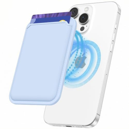 LoeoeL Magnetic Phone Wallet Compatible with Magsafe Wallet, Silicone ID Credit Card Holder Wallets for Back of Phone Pocket, Slim Thin Pouch Sleeve Wallets for iPhone Samsung, Light Blue - color: Light Blue