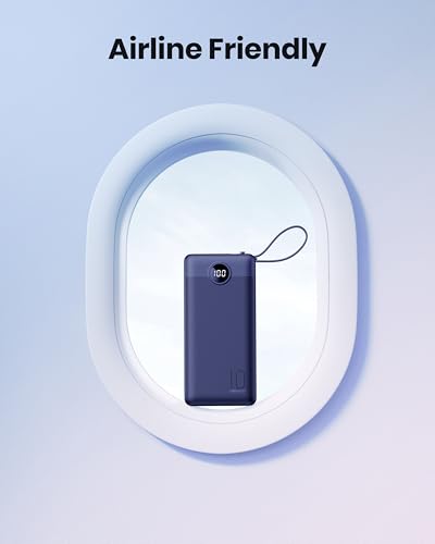Portable Power Bank, Compact 10000mAh Portable Charger with 4 Cables, USB C Battery Pack 5 Outputs 2 Inputs LED Display Compatible with iPhone/Android & More (Navy Blue) - color: Navy Blue
