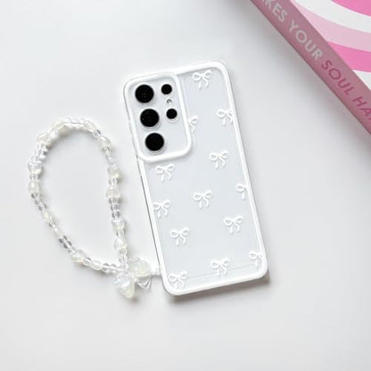 NITITOP Compatible with Samsung Galaxy S23 Ultra Case Clear Ribbon Bow Knot Pattern for Girls Women Bowknot Durable with Chain Wrist Strap Soft TPU Shockproof Protective Phone Cover - White2 - color: White, size: Samsung Galaxy S23 Ultra