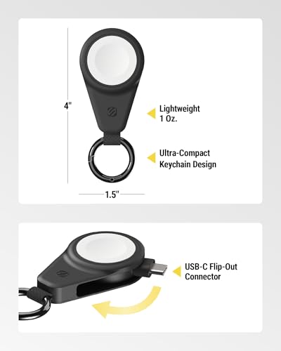 Scosche WatchIt Keychain Magnetic Charger for Apple Watch, Fast Charging USB-C Plug-in (No Battery), Portable Travel Charger for Series 11/10/9/8/7/6/5/4/3/2, Ultra 3/2, SE3/SE2/SE & AirPods, Black - color: Black