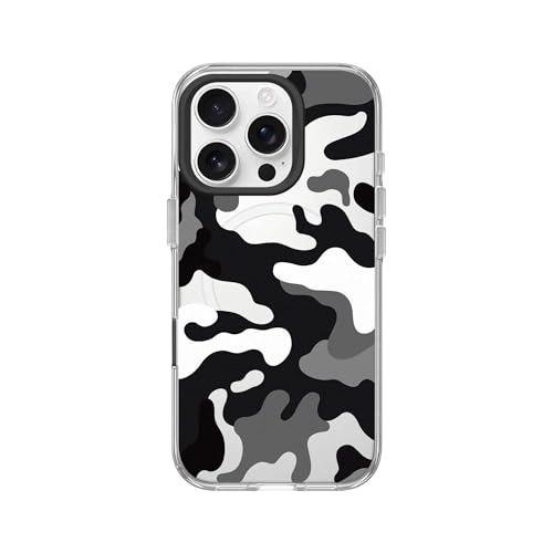 RhinoShield Clear MagSafe Compatible Case for iPhone 16 Pro | Bleach Strong Magnetic, Anti-Yellowing, Transparent, High Clarity, Shockproof, Military Grade Drop Protection - color: Telo Mimetico B&W Camo, size: iPhone 16 Pro - Camera Control Button