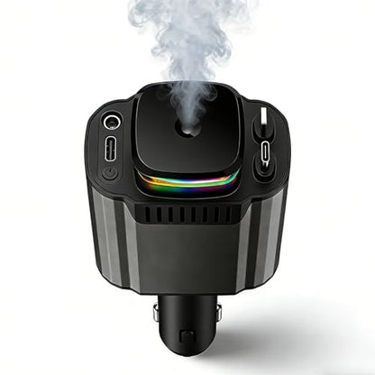 Fast Charging Car Charger Retractable 120W, Car Accessories Cigarette Lighter Adapter with Cable USB-C & Lighting, Function Window Breaker Aroma Ambient Light, Auto Gifts for Driver Traveler Men Women
