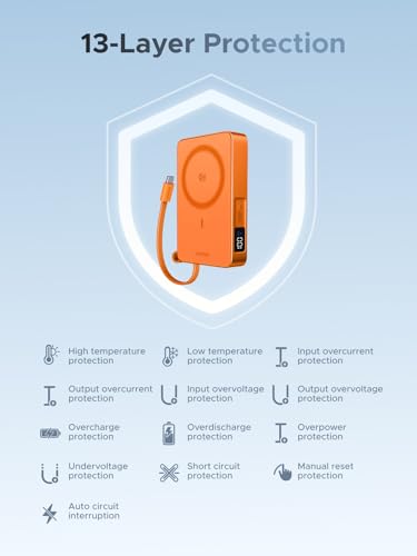 UGREEN MagFlow 10000mAh Qi2 25W Wireless Power Bank Built-in Cable - color: Orange